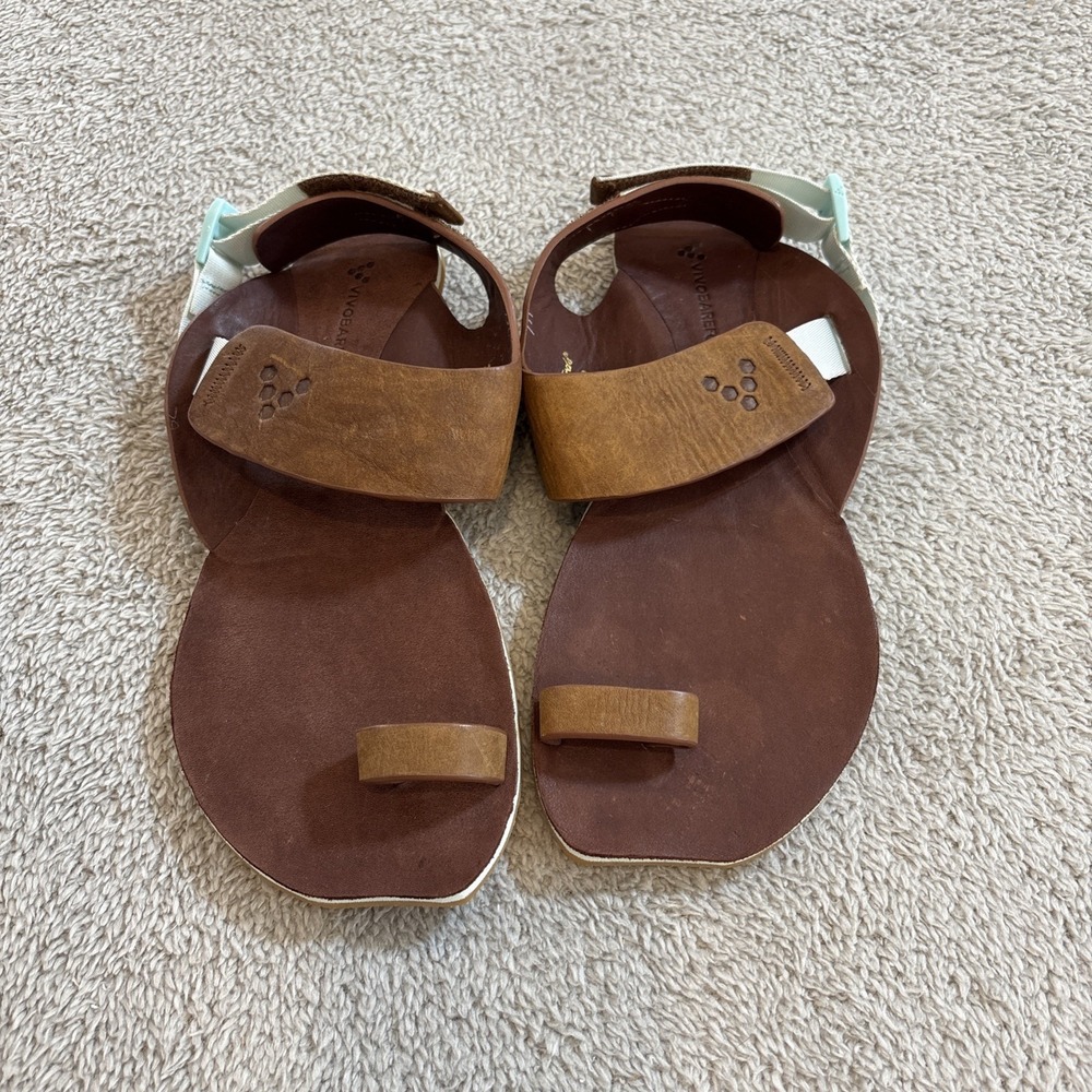 Vivo Barefoot Brown Leather Minimalist Sandals with White Accent